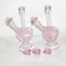 9inch Heart Shape hookahs glass bong pink Colour dab oil rigs bubbler mini glass water pipes with 14mm slide bowl piece quartz nails