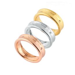 Europe America Fashion Style Lady Women Brass Engraved T Letter 18K Gold Plated Settings Double Diamond Ring Rings Size US6-US9