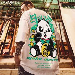 ZAZOMDE Chinese Style Men T-Shirts Summer Lucky Panda Printed Short Sleeve T shirts Hip Hop Casual Tops Tees Streetwear 210629