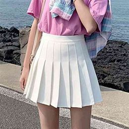 High Waist Female Pleated Skirt Sweet and Cute Girl Dance Mini Cosplay White Fashion 210712