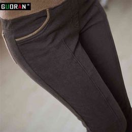 Winter warm women stretch high elastic waist casual cotton pants Plus size S-4XL thick fleece ladies patchwork pencil 210915