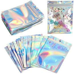 Resealable Smell Proof Bags Aluminium Foil Zipper Pouch Bag Holographic Packaging for Food Snack Jewellery Storage