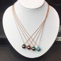 925 Sterling Silver Jewelry For Women Colorful Ball Pendants Rose Gold Necklace Luxcy Beads Necklace Party Jewelr