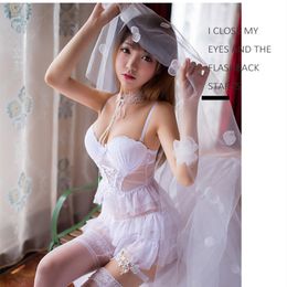 Sexy Set lingerie uniform temptation see-through lace steel ring body shaping cotton pad nightdress sets