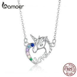 bamoer Lucky Licorne Heart Neckalce for Women Short Choker 925 Sterling Silver Girl Collier Fashion Jewelry SCN348