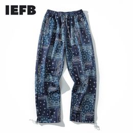 IEFB Hip Hop Cashew Flower Print Straight Wide Leg Pants Men's And Women's Fashion Casual Drawstring Leggings Trousers 9Y7294 210524