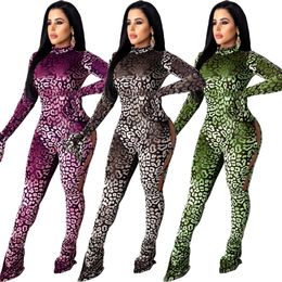 womens long sleeve romper NZ - Gradient Leopard Print Skinny Jumpsuit for Women Sexy Body-shaping Flare Long Sleeve Romper Vintage Female Cut Out Club Outfit
