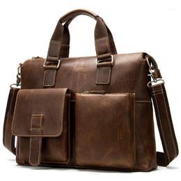 Natural Cowkin Men's Briefcase Genuine Leather Handbag Laptop Bag Work Office Bags Vintage Business Men Shoulder Large1