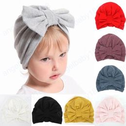 Cute Lovely Winter Fall Baby Solid Hats Girl Turban Beanie Big Bowknot Cap For Girls Kid Accessories