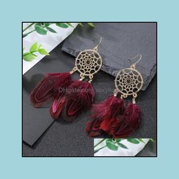 Stud Earrings Jewelry S1478 Bohemian Fashion Vintage Dreamcatcher Feather Tassel Dangle Drop Delivery 2021 Ppiex