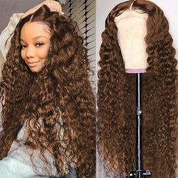 Dark Brown Deeps Wave Transparent 13x6 Lace Front Human Hair Wigs Deep Curly With Baby Hair 360 Frontal Full Laces Wig