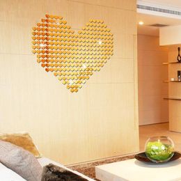 Mirrors 100Pcs 3D Removable Heart Fashion Mirror Sticker Wall DIY Self Adhesive Home Room Art Background Decor Decoration