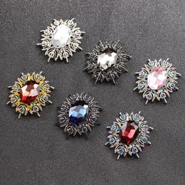 Pins, Brooches Elegant Oval Rhinestone Transparent Glass Flower Brooch Pin For Women Crystal Handmade Colourful Wedding Dress Jewellery INS
