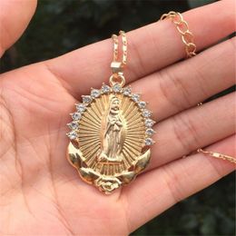 S2487 Fashion Jewellery Virgin Mary Pendant Necklace Rhinstone Sweater Chain Choker Necklaces