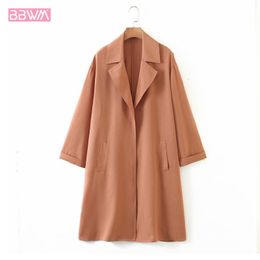 Autumn Product Solid Colour Loose Long-sleeved Drape Woman's Jacket Long Over-the-knee Temperament Female Coat Tops 210507