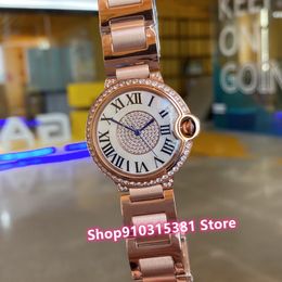 Fashion Women Geometric Roman Number Watches Silver Stainless Steel Quartz Wristwatch Female Clock Round Diamond Dial 36mm