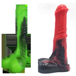 NXY Dildos Fax Animal Horse Dildo Red and Black Silicone Penis Big Cock Toys For Women Anal Plug Adult Masturbator Clit stimulate 1201
