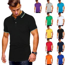 New polo shirts Monochrome Collar and Cuff Stripes Stitched Together In Men's Casual Short-sleeved