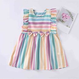 Dress Summer es For Girls Children's Clothing Multicolor Striped Party Kids Clothes Costume 210528