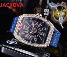 Gentalmen Big Diamonds Ring Men watches Quartz Movement Red Blue Black Leather Watch auto date Analogue Top quality nice model clock Wristwatches Montre de Luxe