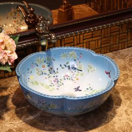Flower Jingdezhen Bathroom ceramic sink wash basin Porcelain Counter Top Wash Basin Bathroom Sinks cheap ceramic sink