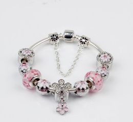 Magnolia Bracelet 925 Silver Charm Accessories Bracelets Peach Flower Pendant Bangle Charm Magnoliaeflora Beads as Gift Diy Wedding Jewellery GC595