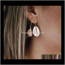 Dangle & Chandelier Jewelryfashion Women Seashell Earrings Gold Colour Circle Shell Cowrie Dangling Earring Summer Beach Girl Fine Jewellery T18