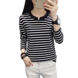 Women's T-shirt Oversized Spring Korean Striped V Neck Tops Plus Size 5XL Casual Loose Female Long Sleeve Cotton TShirt 210522