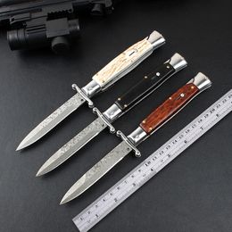 High-quality Italian 9-inch Mafia Automatic Knife Single Action Damascus Blade Snake Wood Handle Outdoor Camping Collection Tactics Tool