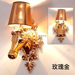 Nordic Wall Light Europe Resin Horse Head Lamp Bedroom Mirror Creative Fashion Corridor Balcony Sconces Lighting Lamps