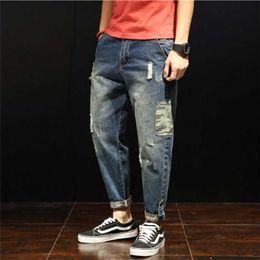 Fashion Patchwork Ripped Men's Jeans Boys Loose Casual Holes Ankle-Length Harem Pants Jeans Trousers Large Size 28-42 211008