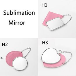 Pocket Mirror Favour Valentine's Day Metal Makeup Mirror Blank DIY Photo Keychain with Leather Case Cute Round Keyring RRB12800