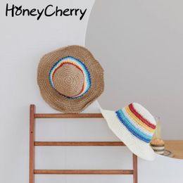 Spring and Summer Children's Sunshade Hat Rainbow Colour Matching Folding Beach Outing 210515