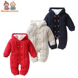 Baby ClothesWinter Cap Hats Sweaters Rompers Thick Cotton Outfit born Jumpsuit for Children Costume 211011