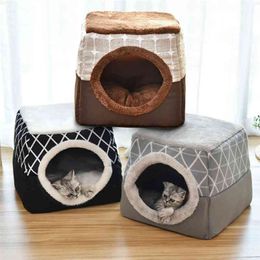 Warm Pet Dog Cat Bed Soft Nest Dual Use Cat Sleeping Bed Pad Winter Warm Pet Cozy Beds Kennel For Small Dogs Cats Puppy 210722