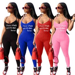 Women Sexy Sling Jumpsuits Designer Summer Letter Print Sleeveless Vest Leggings Sports Rompers Club Tight Fashion Overalls Pants