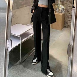 Split High Waist Women's Straight Long Trousers Wide Leg Solid Slim Suit Pants Female Fashion Spring Loose Casual Ladies 210518