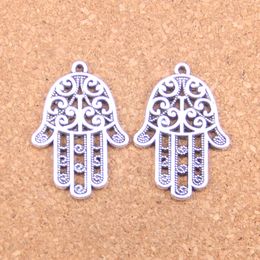 34pcs Antique Silver Bronze Plated hamsa palm hand protection Charms Pendant DIY Necklace Bracelet Bangle Findings 24*35mm