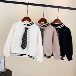 2021 New Winter Children's Clothing Knitted Sweater Boys Clothes with Tie Cool Pullovers Girls Knit Sweaters Coats Warm Knitwear Y1024