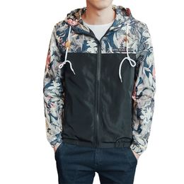 Windbreaker Jackets Mens Hooded Sportswear Bomber Fashion Light Weight Flowers Casual jackets Coats Outwear 211126