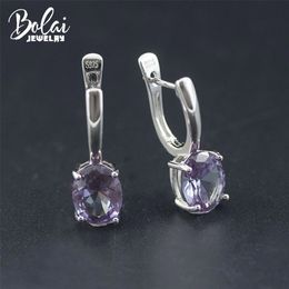 Bolai Colour Changing Created Alexandrite Dangle Earrings 925 Sterling Silver 9*7mm Fine Jewellery For Women Female Birthday Simple 210317