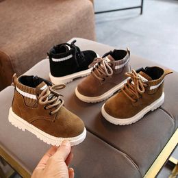 Boys Shoes Fashion Children Casual Shoes Autumn Winter Martin Boots Leather Soft Antislip Girls Boot Sport Running Baby Shoe G1025