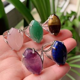 Natural Stone Rings for Women Big Horse Eye Pink Crystal Open Adjustable Circle Healing Opal Amethysts Lpais Ring Party Wedding