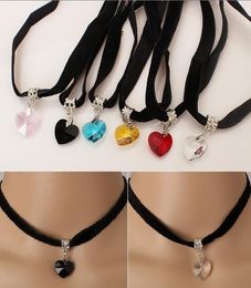 Pendant Necklaces Fashion Gothic Velvet Heart Crystal Choker Handmade Necklace Retro For Women Jewellery Gift Wholesale