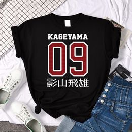 Street Fashion Haikyuu Tops Anime Print T-shirts Women Oversize Loose T-shirt Cartoons Sweat Clothing Crewneck Summer