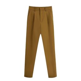 Women Elegant Fashion High Waist Darted Straight Pants Vintage Zipper Fly Side Pockets Trousers Casual Pantalones Mujer 210531