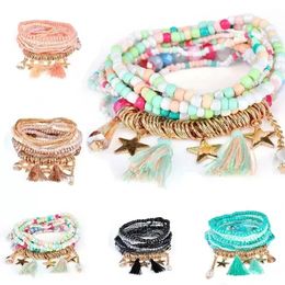 Multilayer Seed Beads Tassel five star Bracelets & Bangles Strand Stretch Friendship Bracelet for Women hip hop Jewellery