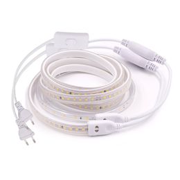 LED Strip Light 220V Flexible LEDS Tape SMD2835 120LED Waterproof Ribbon with EU Switch Plug for Home Decoration 2M 3 4 5 6 7 8 9 10