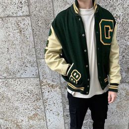 Hip Hop Varsity Jacket Mens Furry Letters Embroidery Colour Block College Jackets Womens Harajuku Fashion Baseball Coats ins 211217