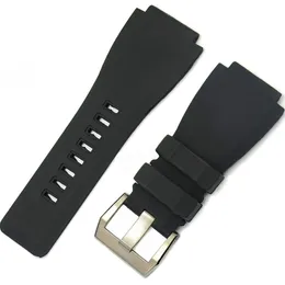 JAWODER Watchband 24mm New High-quality Watch Bands Stainless Steel Silver Buckle Black Diving Silicone Rubber Strap for BR260H